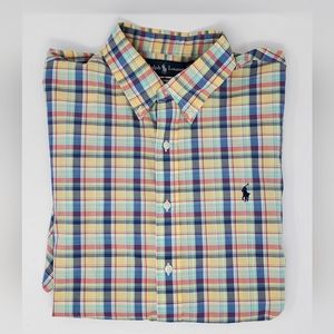 RALPH LAUREN CUSTOM FIT MULTI-COLORED PLAID SHORT SLEEVE BUTTON DOWN SIZE XL